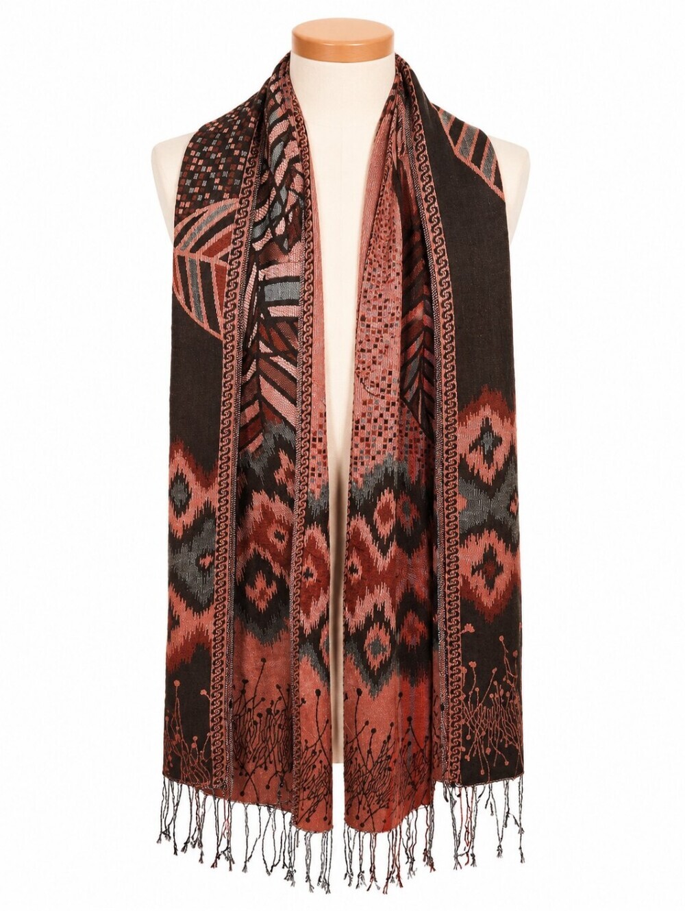 Multicolor Red Leaf Print Pashmina Multi Functional Rectangle Scarf 27" X 70"